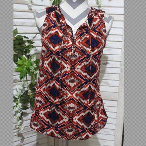 Kenar Red, White, Blue Sleeveless Blouse (946)